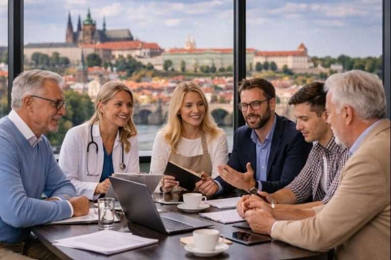 Různorodá skupina účastníků business vzdělávání v Praze